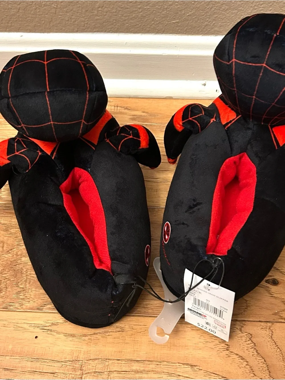 Kids' Marvel Spider-Man 3D Plush Slippers - Black Size 6 New